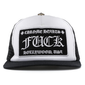 Chrome Hearts FUCK Hollywood Trucker Hat – Black/White