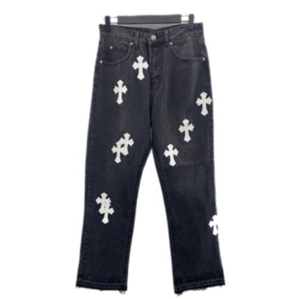 Chrome Heart Cross Stitched Lather Jeans